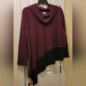 CATHERINES Women's 4X Burgundy & Black Asymmetrical Scoop Neck Sweater Preowned